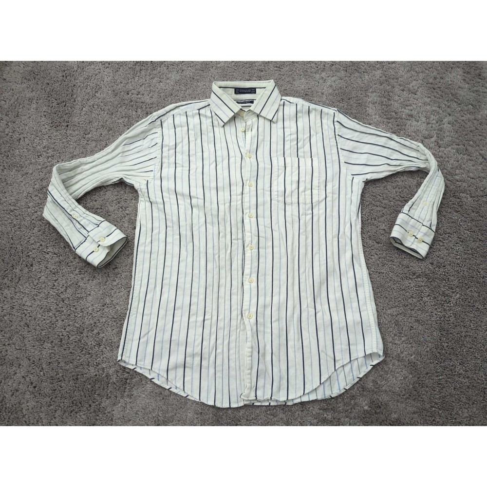 Vintage Nautica Button Up Shirt Mens 16 1/2 Vertical Stripe Made in‎ Hong Kong